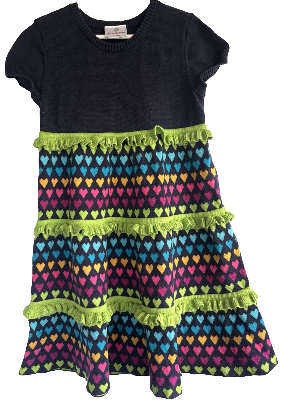 Girl's Hanna Andersson hearts and ruffles Knit dress in size 120 US 6-7 Cotton